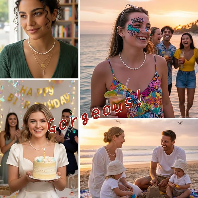 Natural Freshwater Baroque Pearl Necklace 14K Gold Plated Dainty Choker Necklace for Women Girls Snake Chain/Cuban Link/Paperclip/Ball Beaded Chain/Tennis Chain Fashion Jewelry for Gift