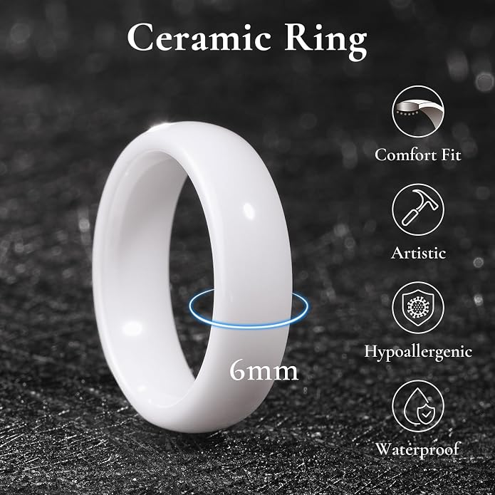 King Will Ceramic Wedding Band for Men Women-6-8mm Width Black & White with Multi Style Design Promise Rings Comfort Fit Size 7-14