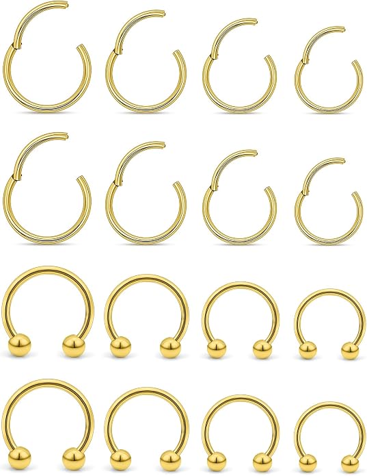 20G 18G 16G 14G 12G 10G Hypoallergenic Nose Rings Hoops for Men Women 316L Surgical Steel Hinged Nose Rings for Nostril Septum Cartilage Helix Daith Tragus Rook Conch Lip Ear Lobe Piercing