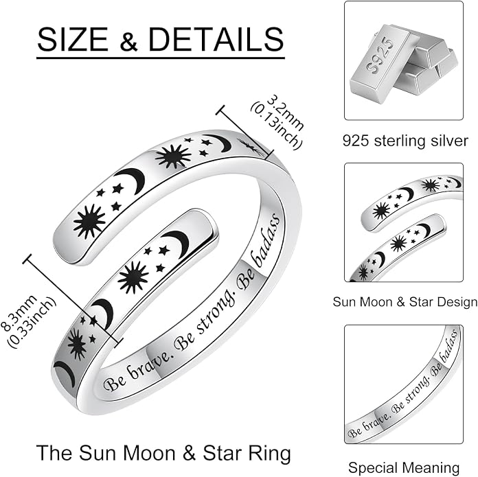 Silver Adjustable Ring Inspirational Jewelry S925 Sterling Wrap Open Ring for Women