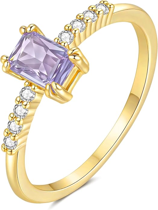 YeGieonr Birthstone Stackable Rings for Women Dainty Gold Rings with Baguette Cubic Zirconia, Non Tarnish Thin Band Ring, 14k Gold Plated Pinky Rings Jewelry Gift