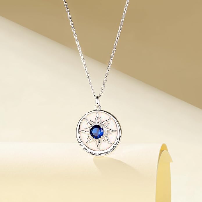 FANCIME Sunflower Necklace with Engraved Messgae 925 Sterling Silver Opal Gemstone Pendant Fine Jewelry Anniversary Birthday Gifts for Women Mom Wife Her, Chain Length 16+2 Inch