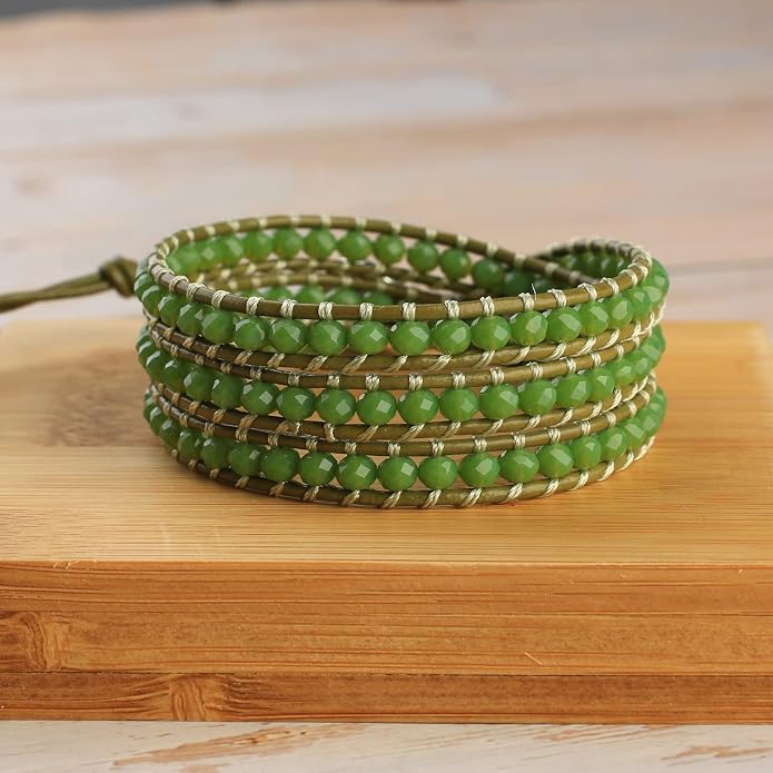 KELITCH Turquoise Beads Bracelets Leather 3 Wrap Bracelet Handmade Women Heart Jewelry