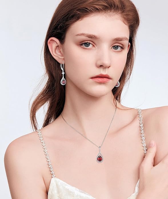 Teardrop Birthstone Necklace for Women 925 Sterling Silver White/Yellow Gold Plated Cubic Zirconia Pendant Necklace Jewelry for Her