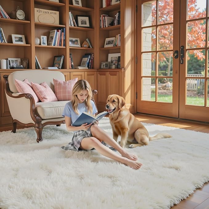 Rugs for Living Room 5x8, Alfombras para Salas Shag Large Plush Soft Area Rug, Shaggy Carpets for Bedroom,Boys Girls Home Decor Aesthetic(Cream, 5 x 8)