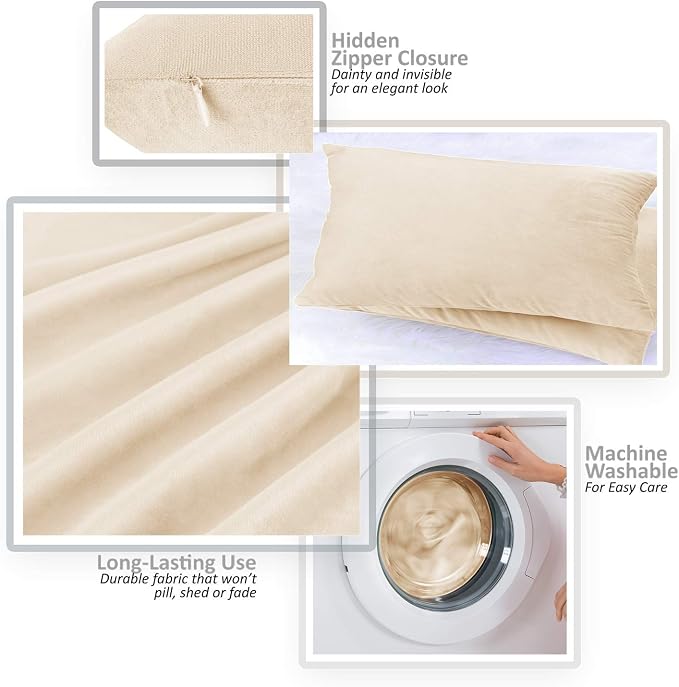 Nestl Throw Pillow Covers, Cozy Velvet Decorative Pillow Covers 12x20 Inches, Soft Solid Couch Pillow Covers for Sofa, Bed and Car, Set of 4 - Beige Cream