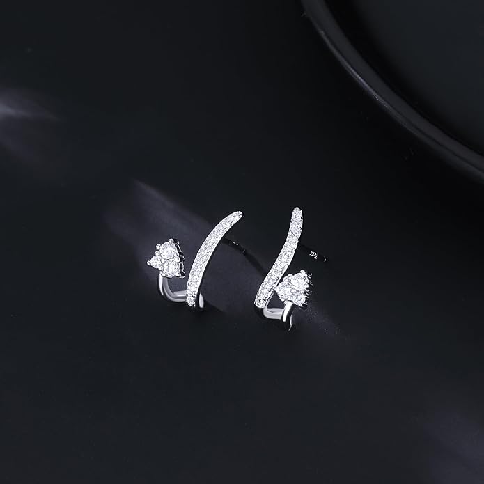 Reffeer Solid 925 Sterling Silver CZ Crawler Earrings Cuff for Women Teens CZ Wrap Stud Earrings Hypoallergenic