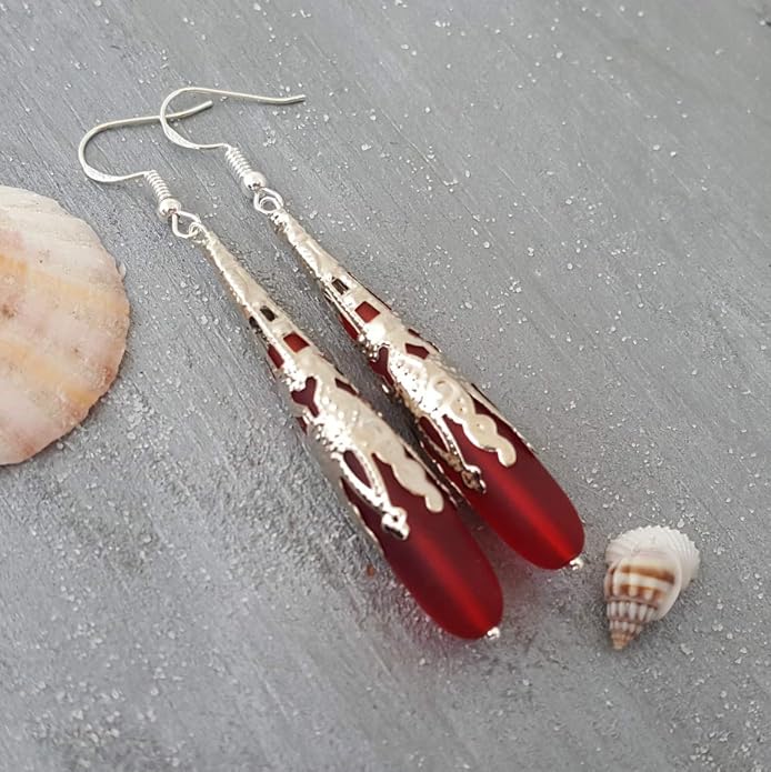 Handmade Sea Glass Earrings, Hawaiian Jewelry for Women, Long Teardrop Earrings Beach Jewelry, Sea Glass Jewelry For Women Birthday Gift For Her