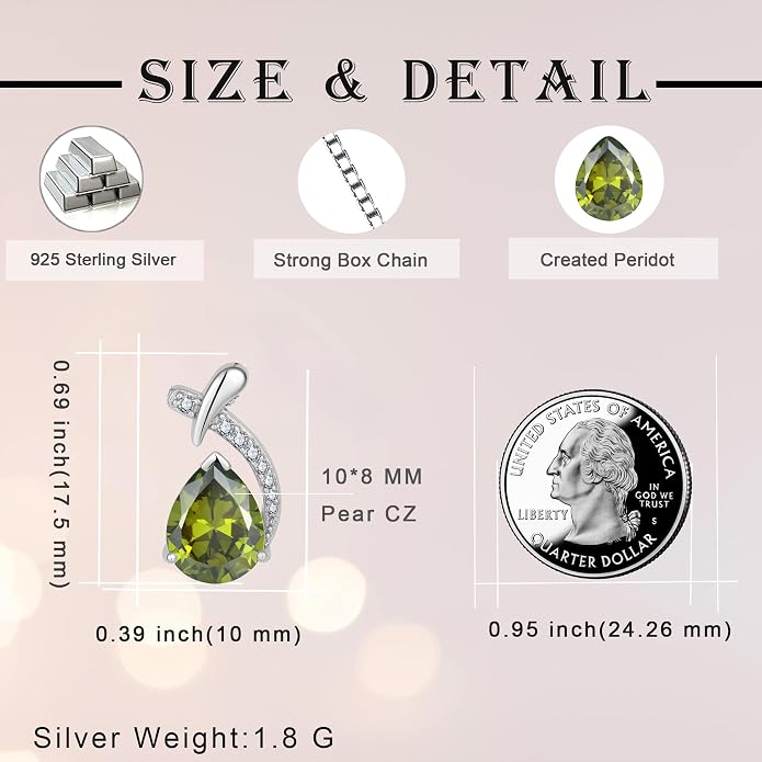 Teardrop Birthstone Necklace for Women,925 Sterling Silver Pear Cut Zircon Gemstone Pendant Necklace for Birthday Engagement Anniversary Wedding Jewelry