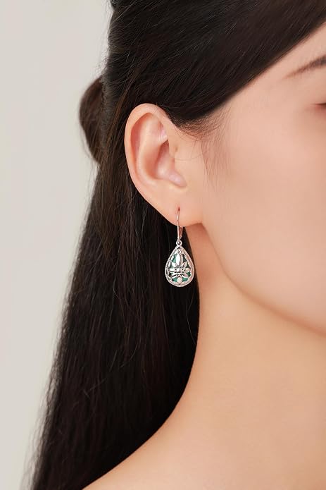 BDL Genuine Turquoise Jewelry for Women, Sterling Silver Earrings and Necklaces for Women, Leverback Dangle Drop Earrings Jewelry