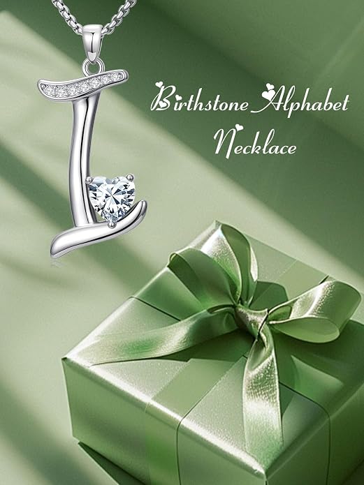 Birthday Gifts for Women Alphabet A to Z Initial Birthstone Pendant Necklaces for Women - 18k White Gold Plated Personalized Name Jewelry Anniversary Graduation Gifts for Wife Her Daughter Girlfriend(with Gift Box)
