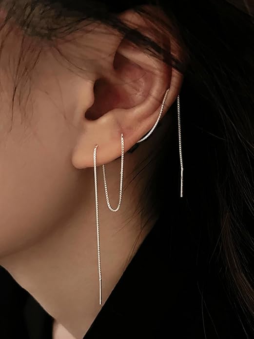 Sterling Silver Long Pull Through Threader Earrings Box Chain