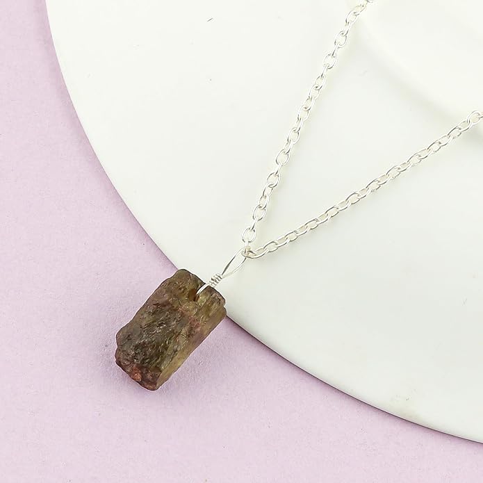 Natural Raw Gemstones Pendant Necklace, Rough Stones Dainty Jewelry, Handmade Bohemian Jewelry, Silver Plated Chain, Healing Crystals, Christmas Gift for Women