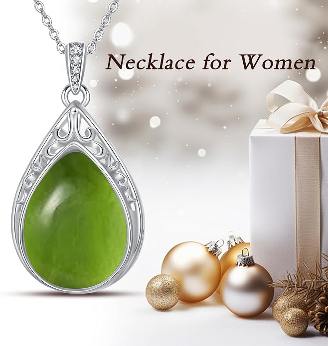 HPQQ Teardrop Necklace 925 Sterling Silver Filigree Gemstone Pendant Necklace Fine Jewelry Birthday Mother's Day Gifts for Women Her Mom