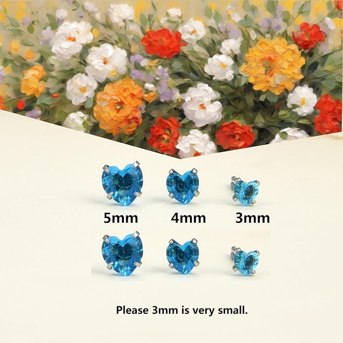 12 Pairs Surgical Stainless Steel Stud Earring Round Heart Star Square Cubic Zirconia Birthstone Stud Earrings Set for Women