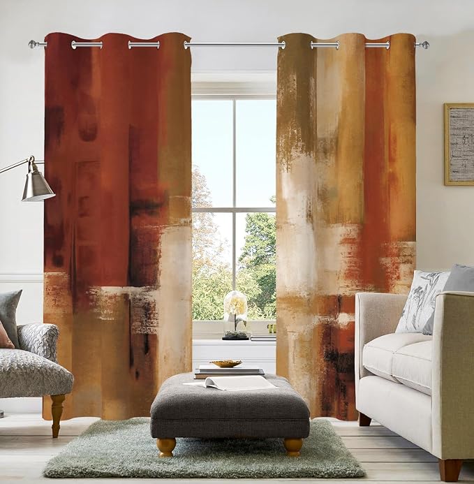 Asuexpect Burnt Orange Curtains 2 Panels Abstract Rust Curtain Room Darkening Grommet Window Drapes Modern Decorative Window Treatments for Bedroom Living Room, 42x63 Inches