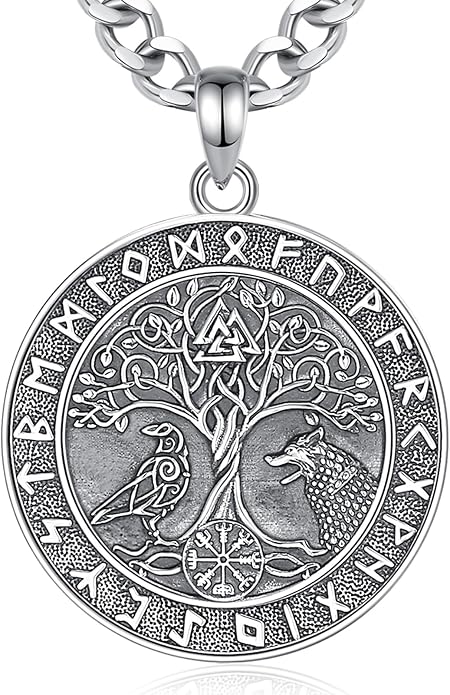 INFUSEU Mythology Pendant Necklaces for Men, Viking Norse Mjolnir Egyptian Anubis Ankh, 22-24 Inch Chain