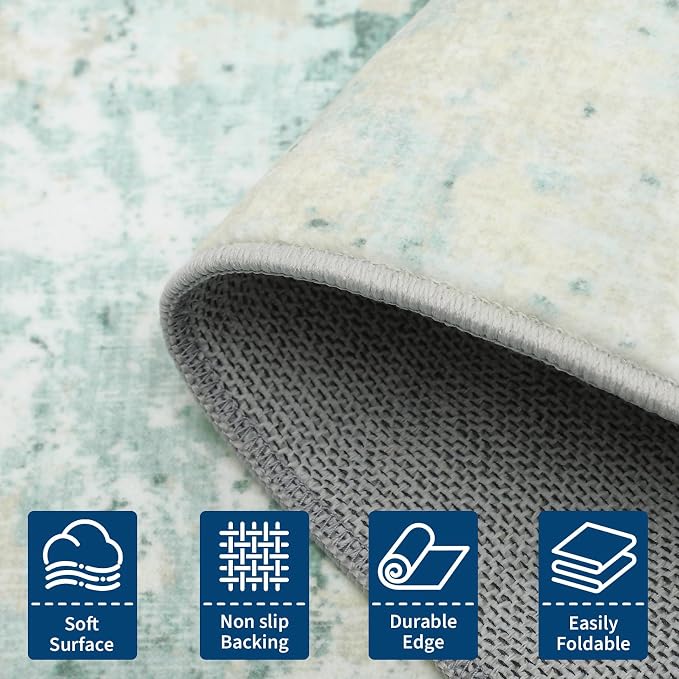 ROYHOME Modern Abstract 2x3 Area Rug Non Slip Non Shedding Low Pile Stain Resistant Rug for Entryway Kitchen Bedroom,Green