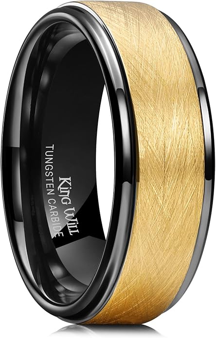 King Will Classic Tungsten Carbide Ring Brushed Two Grooved Center Hammered Design Mens Wedding Band for Men