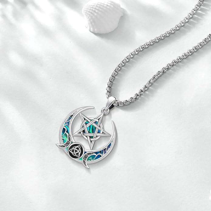 Pentagram/Celtic Knot/Witches Knot/Santa Muerte/Triple Moon Goddess/Baphomet/Hecate Necklace Sterling Silver Magic Wiccan Amulet Pagan Jewelry for Women Men