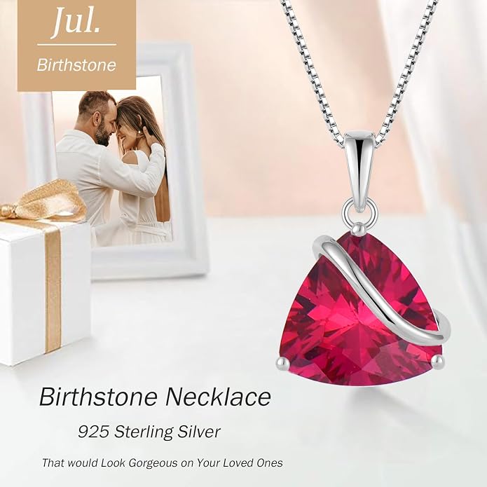 Birthstone Necklace for Women 925 Sterling Silver Triangle cut CZ Halo Pendant Necklaces Infinity Jewelry Gift for Birthday Christmas Mother's Day