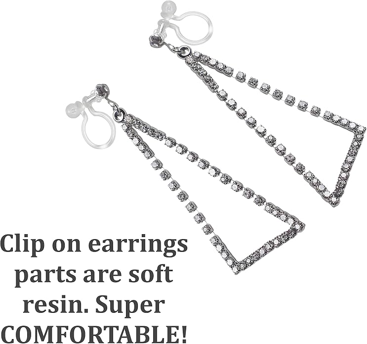 Dangle Silver Invisible Clip On Earrings for Women Not Pierced Gold Crystal Rhinestone Comfortable Hoop Fringe Long Chain Clip On Earrings