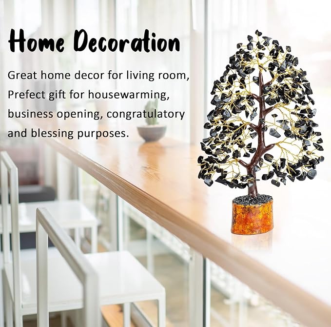 Crocon® Black Tourmaline Gemstone Tree of Life Crystals and Healing Stones, Birthday Gifts for Women, Men & Friends, Gifts for Mom Birthday, Home Office Decor, Spiritual Gift for Women Bedroom Decor