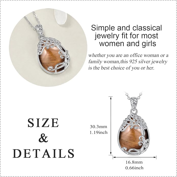YAFEINI 925 Sterling Silver Moonstone Necklace Filigree Teardrop Pendant Necklace Jewelry for Women Girls