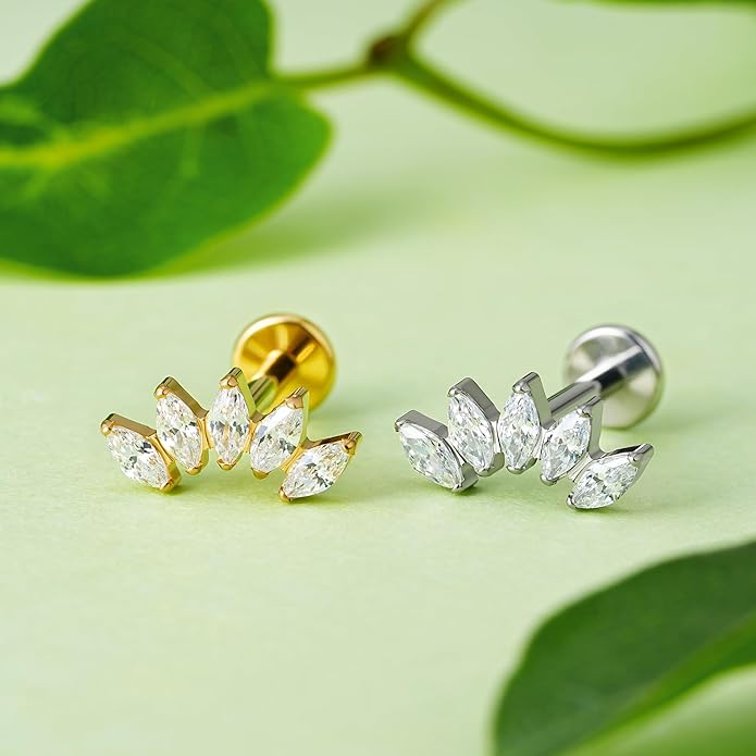 FINE4U 1PC ASTM F136 Titanium 16G Flatback Stud for Tragus, Helix, Conch 6mm 8mm - Screw on Cartilage Earring Piercing Jewelry