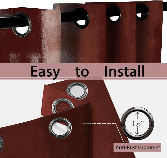 Asuexpect Red Curtains 2 Panels Abstract Rust Curtain Room Darkening Grommet Window Treatments Modern Decorative for Bedroom Living Room, 52x96 Inches
