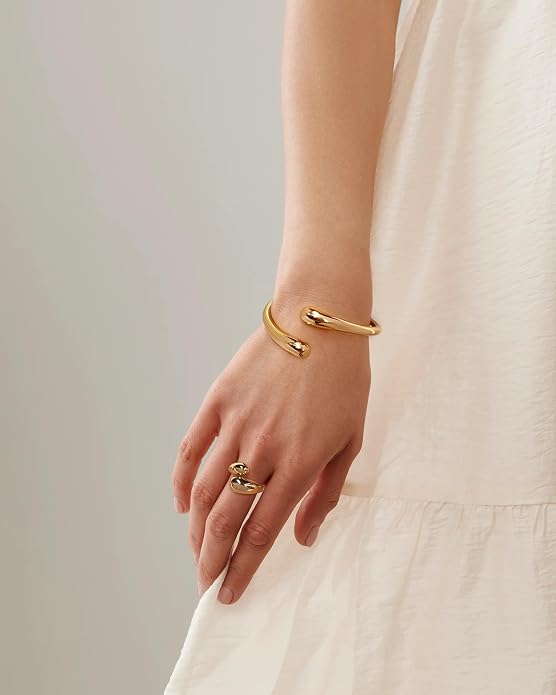 WOWORAMA Chunky Teardrop Rings for Women Silver Gold Bypass Dome Rings Thick Statement Open Adjustable Rings Simple Waterdrop Stackable Band Rings