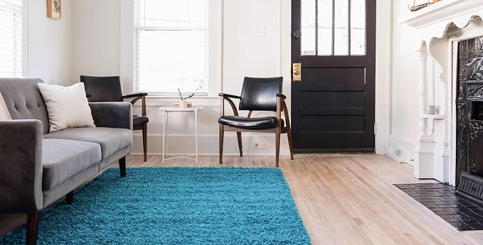 Unique Loom Solid Shag Collection Area Rug (8' x 11' Rectangle, Turquoise)