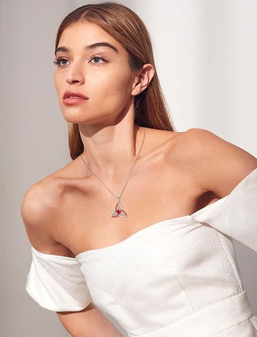 Celtic Birthstone Necklace for Women 925 Sterling Silver Trinity Knot Triquetra Crystal Pendant