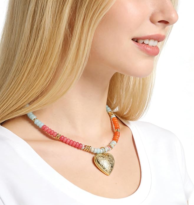 LALAPPLE Colorful Beaded Gemstone Necklace for Women, Boho Rainbow Bead Choker with Natural Stone Crystal Beads, Handmade Summer Beach Necklace Jewelry