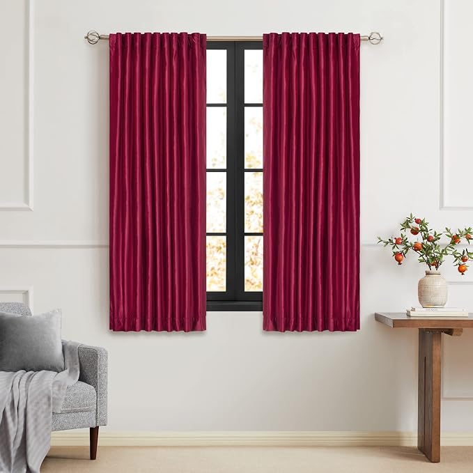 PRIMROSE Red Curtains 63 inch for Living Room Velvet Drapes Blackout Rod Pocket Back Tab Window Treatment Semi Room Darkening Decor Curtains for Bedroom Set of 2 Panels