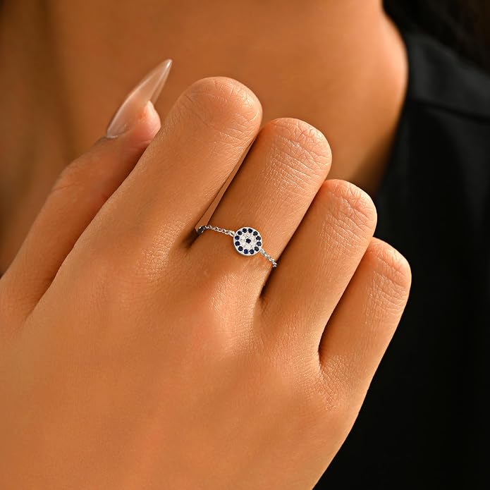 925 Sterling Silver Link Chain Fidget Rings with Dangle Bead Star for Women 14k Gold Plated Adjustable Sparkling Twist Rope Ring Stackable Line Finger Ring Jewelry Christmas Gifts for Mom