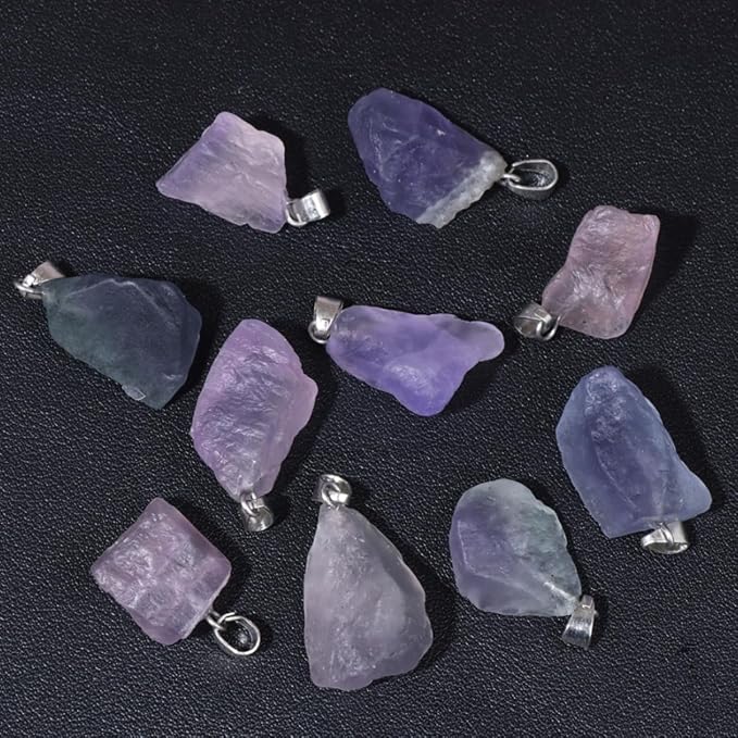10pcs Irregular Raw Natural Fluorite Rock Stone Pendant Healing Crystal Chakra Gemstone Charm for Jewelry Making DIY Necklace Earrings Accessories Reiki