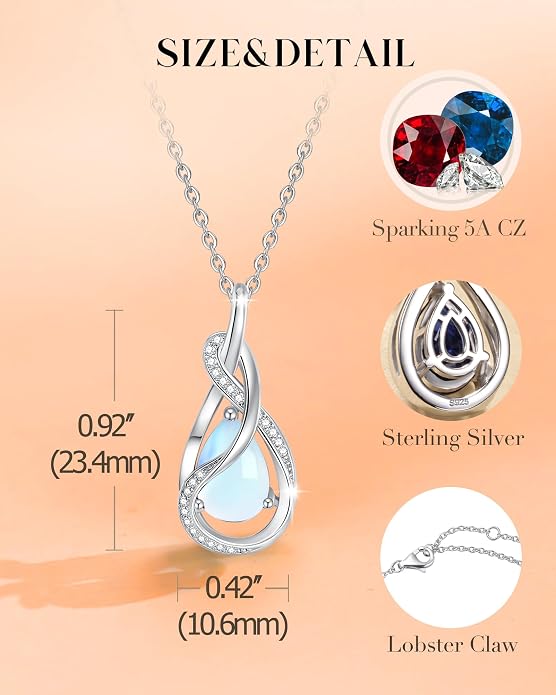 FANCIME TimelessTie Birthstone Necklace for Women White Gold Plated Sterling Silver Ribbon Design Jewelry Knot Pendant Fine Jewelry Gemstone Anniversary Birthday Graduation Mothers Day Gifts for Women Wife Mother Her