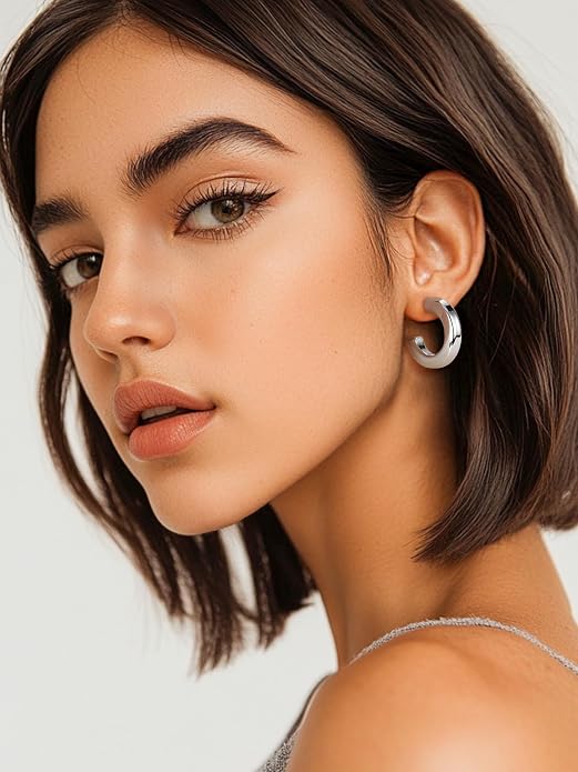 Stainless Steel Chunky Hoop Earrings For Women, Minimalist and Chic, Black/Gold Plated, Round Hoops Earrings Hypoallergenic, Size: 30mm/40mm/60mm/80mm, Come with Box