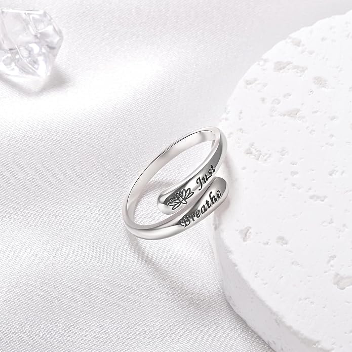 Fookduoduo 925 Sterling Silver Ring Inspirational Jewelry adjustable Wrap Open Rings for Women