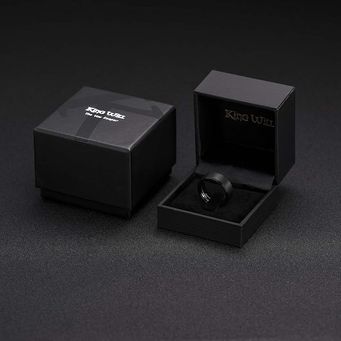 King Will Tungsten Men's Wedding Ring - Available in 6mm to 10mm, Black/Silver, Matte Finish, Beveled Polished Edge, Comfort Fit