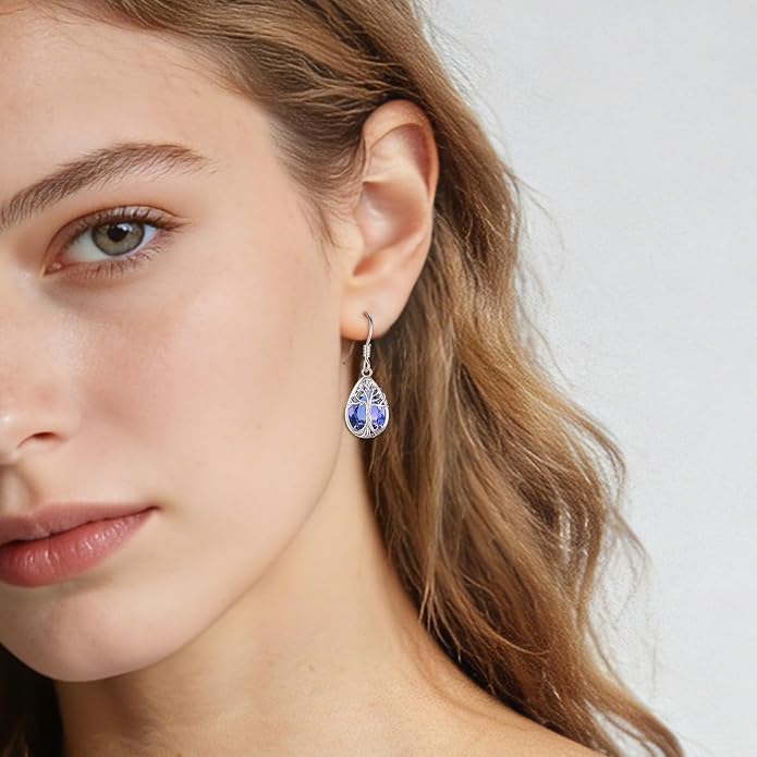 Eusense Sterling Silver Dangle Earrings for Women Tree of Life Animals Moonstone Turquoise Leverback Earrings Jewelry Gifts