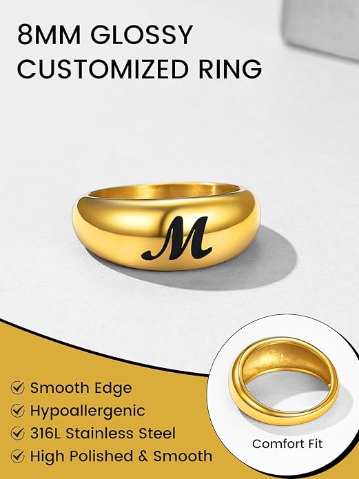 GOLDCHIC JEWELRY Chunky Dome Ring for Women, Stainless Steel Bold Stacking Croissant Statement Ring For Men (Size 7-12, Custom)