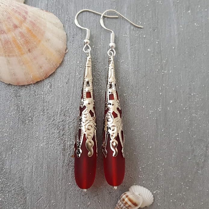 Handmade Sea Glass Earrings, Hawaiian Jewelry for Women, Long Teardrop Earrings Beach Jewelry, Sea Glass Jewelry For Women Birthday Gift For Her
