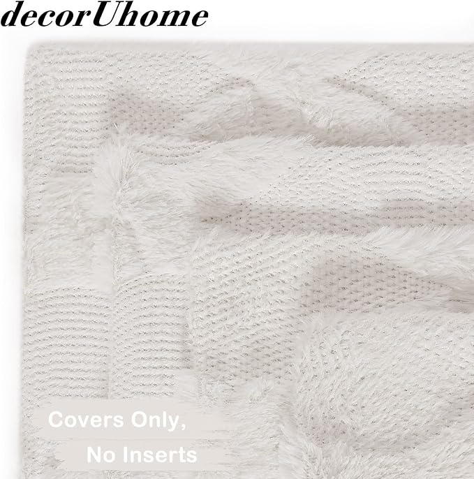 decorUhome Set of 4 Faux Fur Cream White Throw Pillow Covers 20x20 | Neutral Decorative Soft Plush Couch Pillow Covers, Farmhouse Pillow Cases for Living Room Bed Sofa