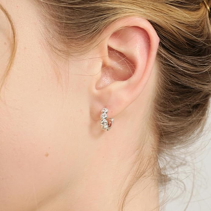 ARSIS Bubble CZ Huggie Hoop Earrings for Women, 18K Gold Plated, 925 Sterling Silver Posts Small Hoop Bezel Earrings, Lightweight, Hypoallergenic Dainty Hoops for Daily Wear, Jewelry Gift for Her