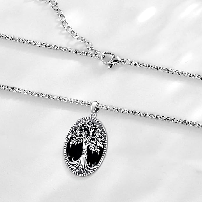 Sterling Silver Tree of Life Necklace for Women Oval Family Tree Necklace Abalone Shell Moonstone Pendant Mother Day Necklace for Mom Tree of Life Jewelry