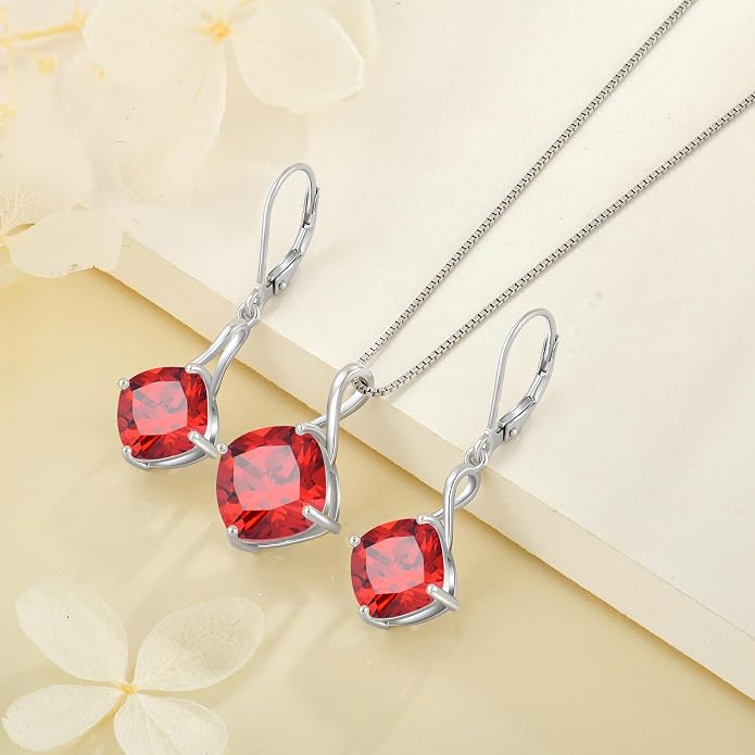 Square Cut Birthstone Necklace for Women Hypoallerg 925 Sterling Silver Cubic Zirconia Necklace Simple Jewelry for Her