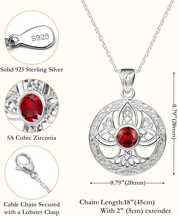 Birthstone Tree of Life Necklace for Women: 925 Sterling Silver Celtic Knot Pendant, Family Jewelry Gift for Mom Daughter Birthday Mother’s Day