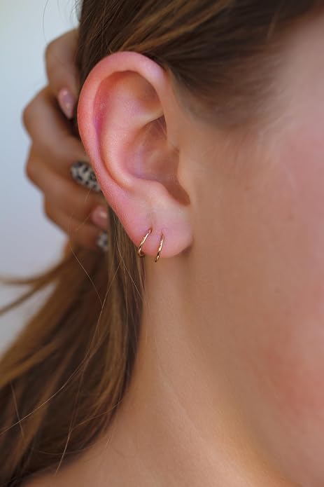 TINY Twist Huggie Hoop Earrings for Women, Gold or SIlver Double Hoop for Single Piercing, Dainty Everyday Earrings, Hypoallergenic Minimal Jewelry Gift for Her, 7mm
